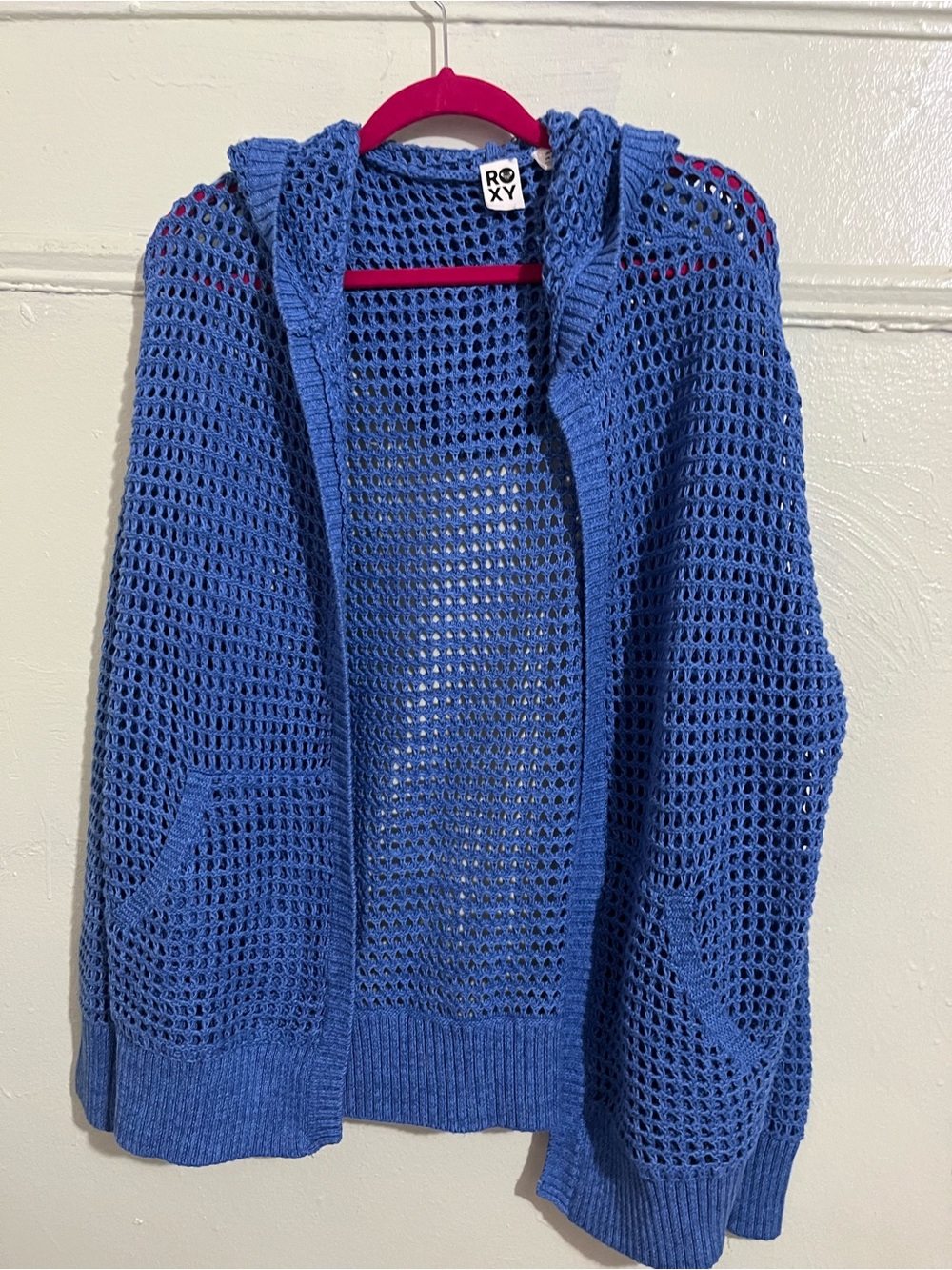 Roxy Women's Blue Open-Knit Hooded Cardigan